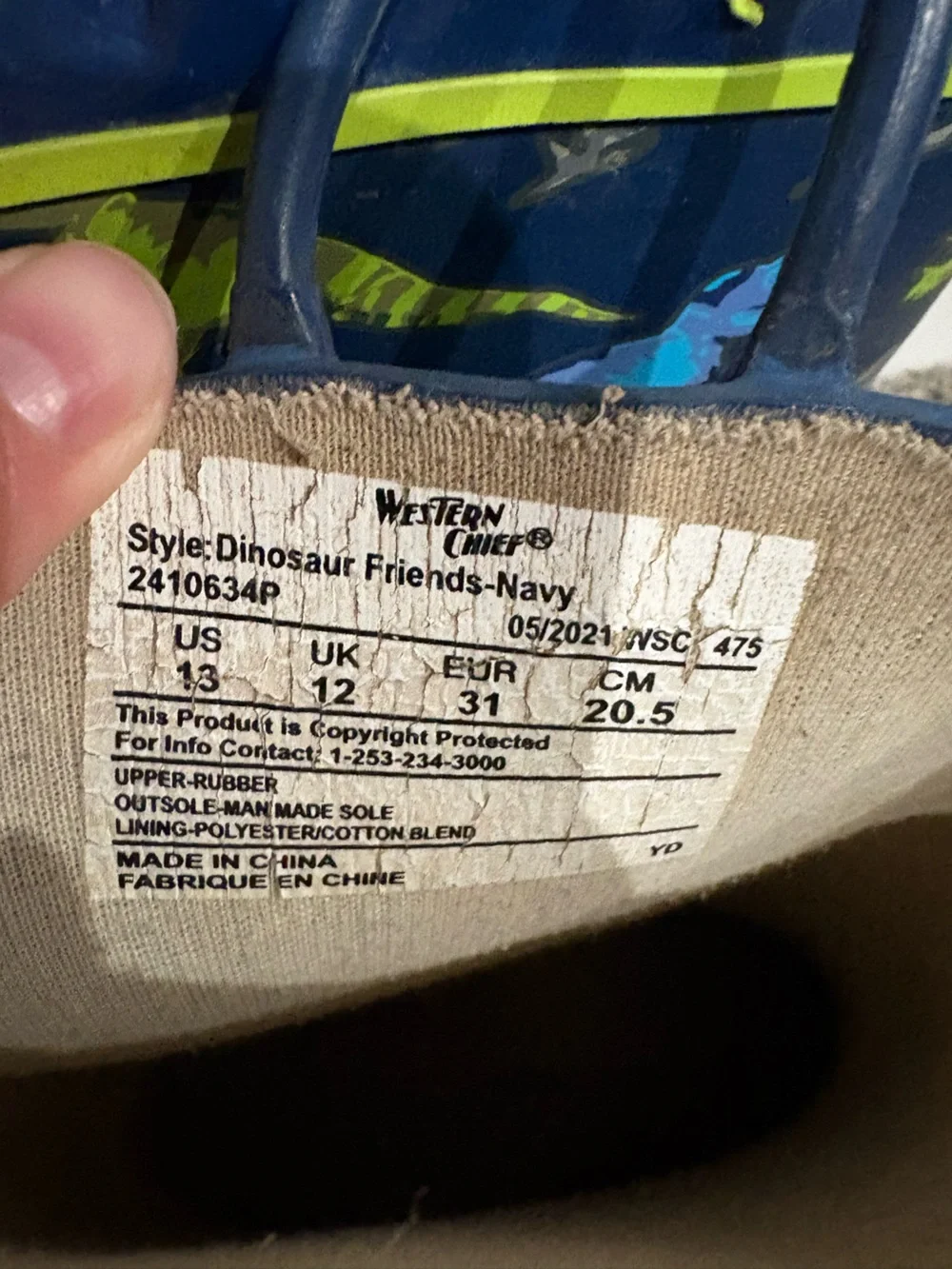 Western Chief Waterproof Rain Boots Blue with Dino’s Size 13c